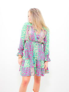 YUNA PRINT DRESS groen/roze